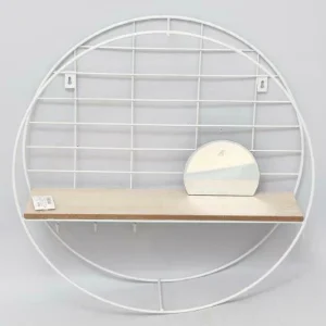 White Wall Shelf With Mirror & Key Hooks